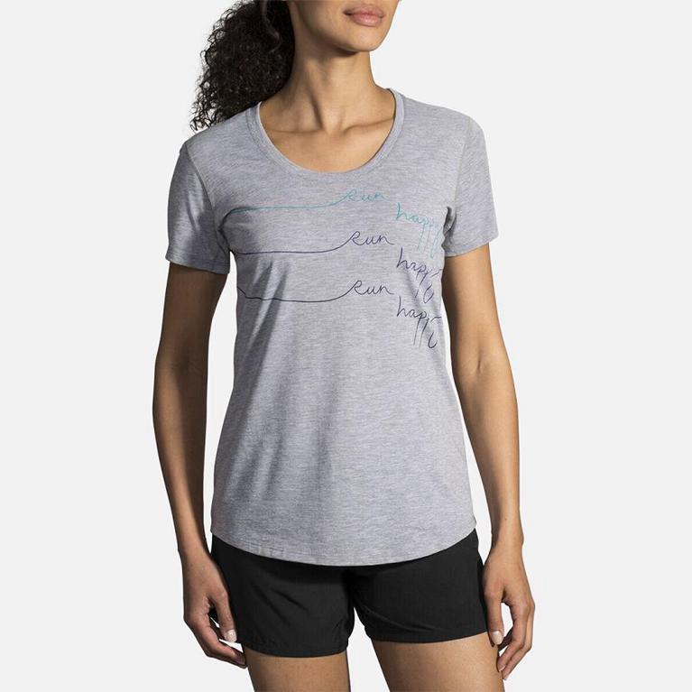 Brooks DISTANCE GRAPHIC Running Tank Top Womens Outlet - Grey (GMD691708)